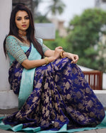 Thumbnail for NOZ2TOZ Jacquard Lichi Silk Blue Saree With Unstitched Blouse Piece - Distacart