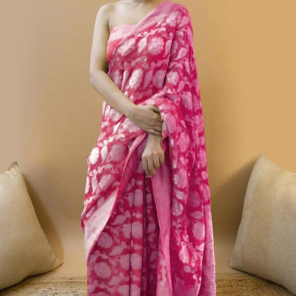 NOZ2TOZ Jacquard Lichi Silk Pink Saree With Unstitched Blouse Piece - Distacart