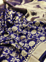 Thumbnail for NOZ2TOZ Jacquard Lichi Silk Blue Saree With Unstitched Blouse Piece - Distacart