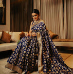 Thumbnail for NOZ2TOZ Jacquard Lichi Silk Blue Saree With Unstitched Blouse Piece - Distacart