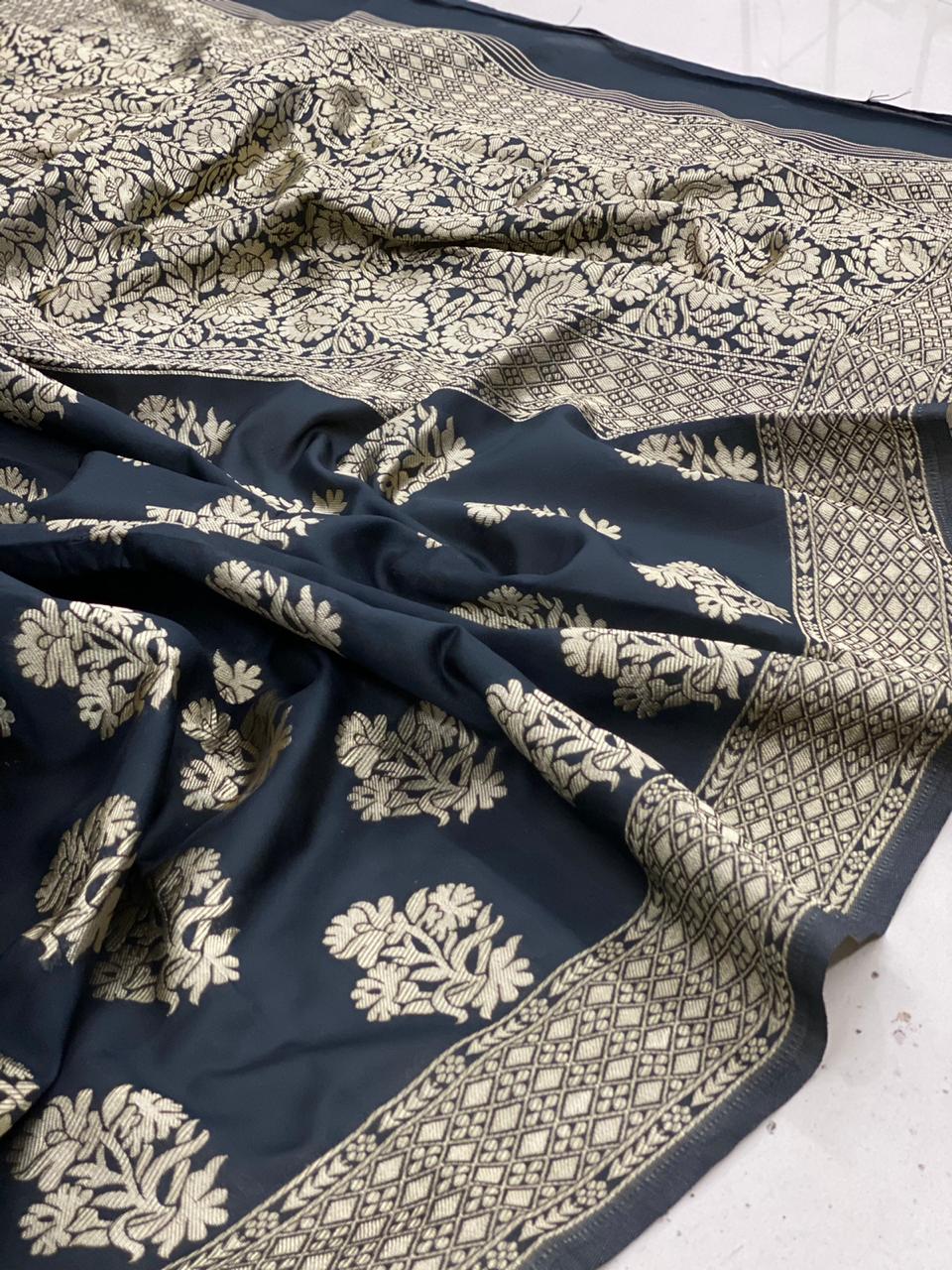 NOZ2TOZ Jacquard Lichi Silk Black Saree With Unstitched Blouse Piece - Distacart