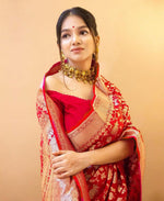 Thumbnail for NOZ2TOZ Jacquard Lichi Silk Red Saree With Unstitched Blouse Piece - Distacart