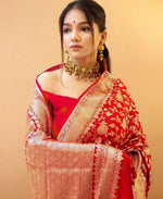 Thumbnail for NOZ2TOZ Jacquard Lichi Silk Red Saree With Unstitched Blouse Piece - Distacart