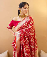 Thumbnail for NOZ2TOZ Jacquard Lichi Silk Red Saree With Unstitched Blouse Piece - Distacart