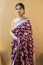 Thumbnail for NOZ2TOZ Jacquard Lichi Silk Wine Saree With Unstitched Blouse Piece - Distacart