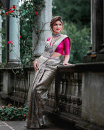 Thumbnail for NOZ2TOZ Jacquard Lichi Silk Grey Saree With Unstitched Blouse Piece - Distacart