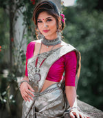 Thumbnail for NOZ2TOZ Jacquard Lichi Silk Grey Saree With Unstitched Blouse Piece - Distacart
