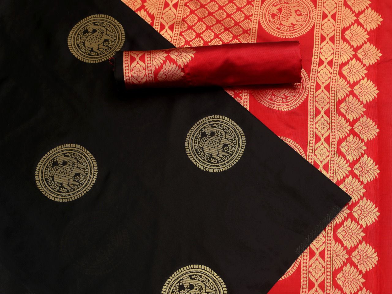 NOZ2TOZ Jacquard Lichi Silk Black Saree With Unstitched Blouse Piece - Distacart