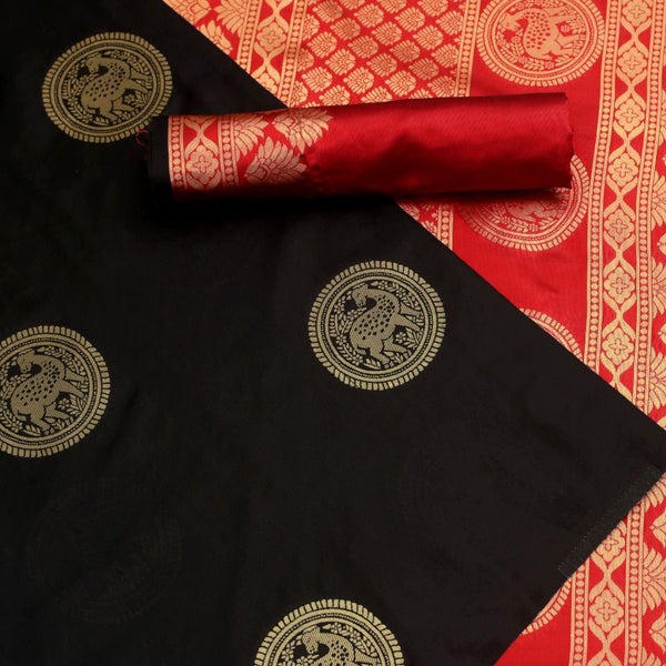 NOZ2TOZ Jacquard Lichi Silk Black Saree With Unstitched Blouse Piece - Distacart
