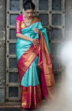 Thumbnail for NOZ2TOZ Jacquard Lichi Silk Sky Blue Saree With Unstitched Blouse Piece - Distacart