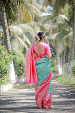 Thumbnail for NOZ2TOZ Jacquard Lichi Silk Sky Blue Saree With Unstitched Blouse Piece - Distacart