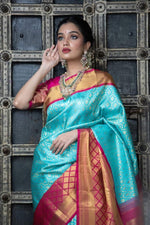 Thumbnail for NOZ2TOZ Jacquard Lichi Silk Sky Blue Saree With Unstitched Blouse Piece - Distacart