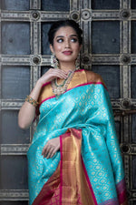 Thumbnail for NOZ2TOZ Jacquard Lichi Silk Sky Blue Saree With Unstitched Blouse Piece - Distacart