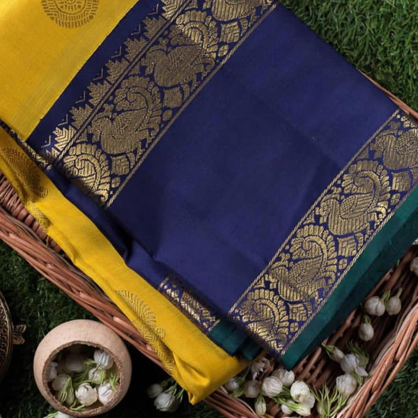 NOZ2TOZ Jacquard Lichi Silk Yellow Saree With Unstitched Blouse Piece - Distacart