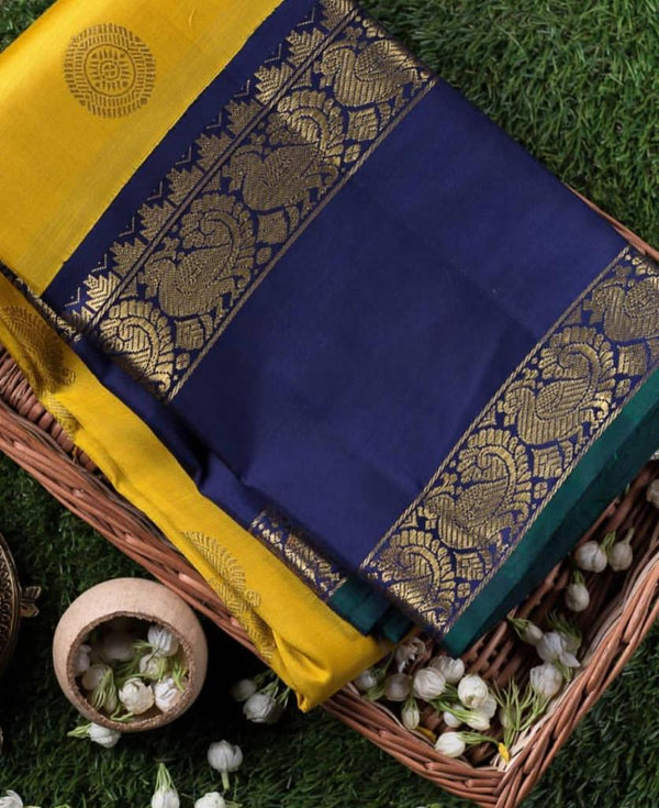 NOZ2TOZ Jacquard Lichi Silk Yellow Saree With Unstitched Blouse Piece - Distacart