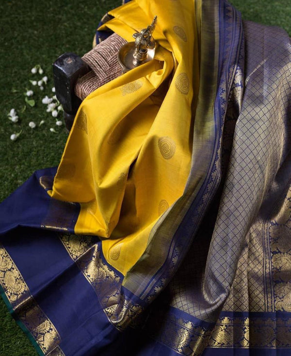 NOZ2TOZ Jacquard Lichi Silk Yellow Saree With Unstitched Blouse Piece - Distacart
