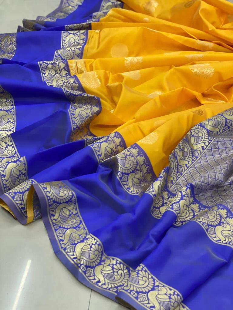 NOZ2TOZ Jacquard Lichi Silk Yellow Saree With Unstitched Blouse Piece - Distacart