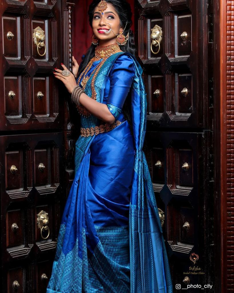 NOZ2TOZ Jacquard Lichi Silk Blue Saree With Unstitched Blouse Piece - Distacart