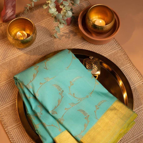 NOZ2TOZ Jacquard Lichi Silk Pista Saree With Unstitched Blouse Piece - Distacart