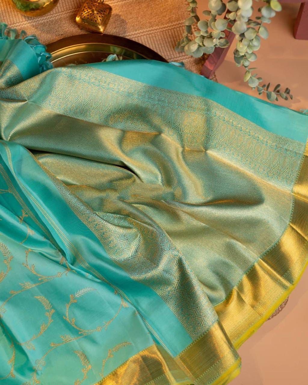 NOZ2TOZ Jacquard Lichi Silk Pista Saree With Unstitched Blouse Piece - Distacart