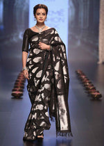 Thumbnail for NOZ2TOZ Jacquard Lichi Silk Black Saree With Unstitched Blouse Piece - Distacart