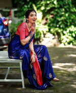 Thumbnail for Malishka Jacquard Lichi Silk Blue Saree With Unstitched Blouse Piece - Distacart