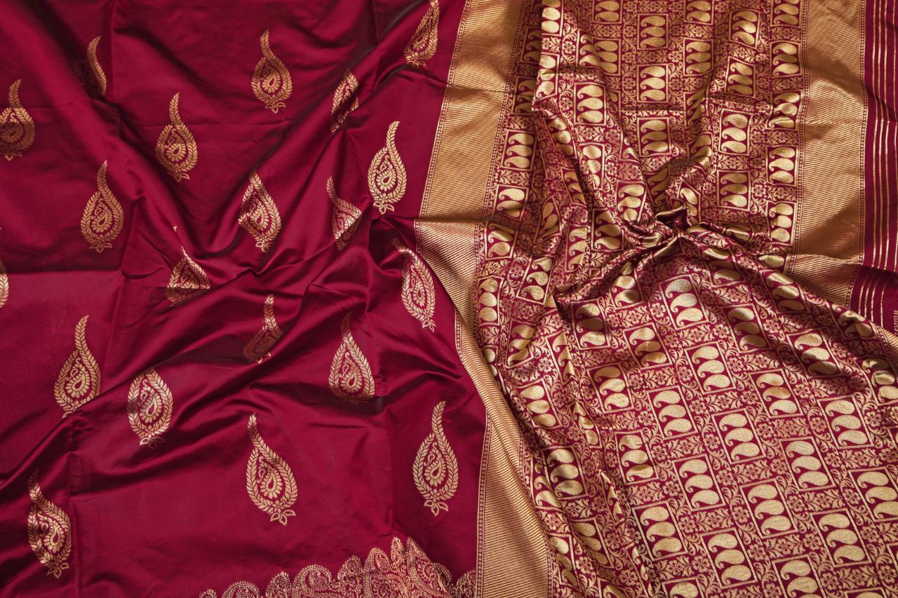 NOZ2TOZ Jacquard Lichi Silk Maroon Saree With Unstitched Blouse Piece - Distacart