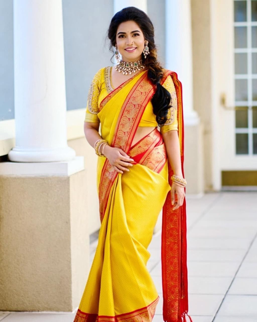 NOZ2TOZ Jacquard Lichi Silk Yellow Saree With Unstitched Blouse Piece - Distacart