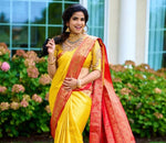 Thumbnail for NOZ2TOZ Jacquard Lichi Silk Yellow Saree With Unstitched Blouse Piece - Distacart