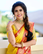 Thumbnail for NOZ2TOZ Jacquard Lichi Silk Yellow Saree With Unstitched Blouse Piece - Distacart
