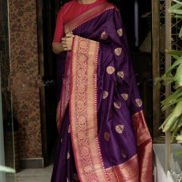 NOZ2TOZ Jacquard Lichi Silk Purple Saree With Unstitched Blouse Piece - Distacart