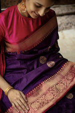 Thumbnail for NOZ2TOZ Jacquard Lichi Silk Purple Saree With Unstitched Blouse Piece - Distacart