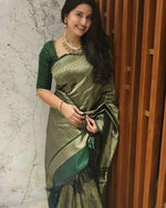 Thumbnail for NOZ2TOZ Jacquard Lichi Silk Green Saree With Unstitched Blouse Piece - Distacart