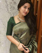 Thumbnail for NOZ2TOZ Jacquard Lichi Silk Green Saree With Unstitched Blouse Piece - Distacart