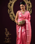 Thumbnail for Malishka Jacquard Lichi Silk Pink Saree With Unstitched Blouse Piece - Distacart