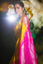 Thumbnail for NOZ2TOZ Jacquard Lichi Silk Yellow Saree With Unstitched Blouse Piece - Distacart