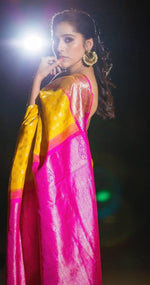 Thumbnail for NOZ2TOZ Jacquard Lichi Silk Yellow Saree With Unstitched Blouse Piece - Distacart
