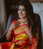 Thumbnail for NOZ2TOZ Jacquard Lichi Silk Yellow Saree With Unstitched Blouse Piece - Distacart