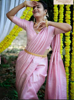 Thumbnail for NOZ2TOZ Jacquard Lichi Silk Pink Saree With Unstitched Blouse Piece - Distacart