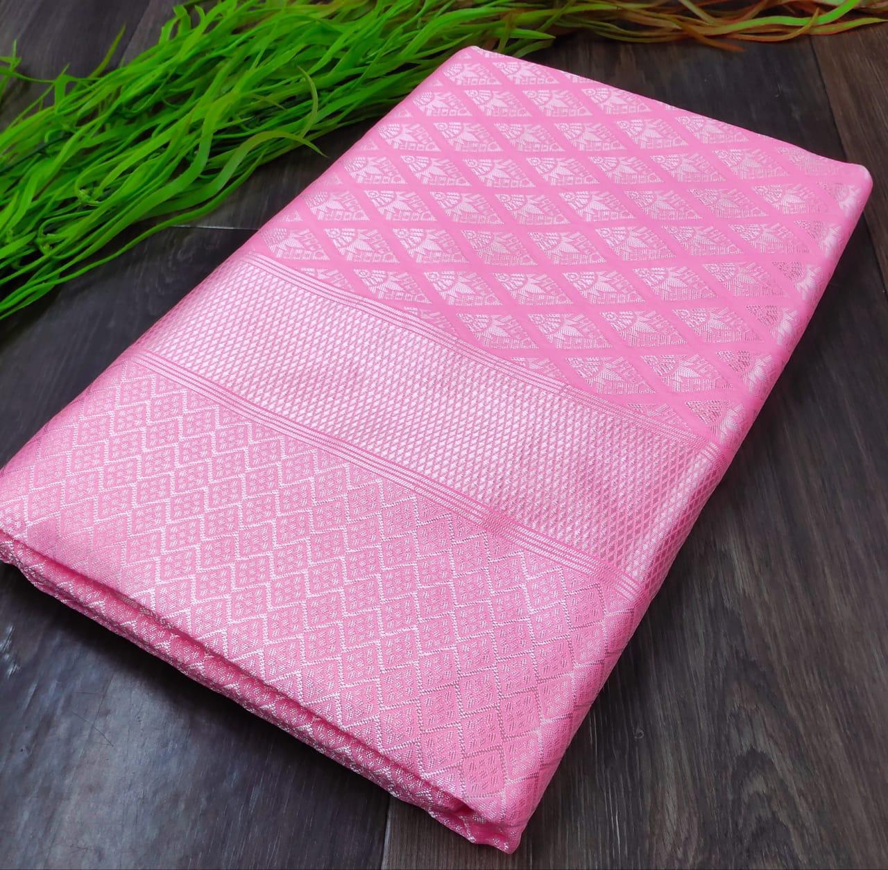 NOZ2TOZ Jacquard Lichi Silk Pink Saree With Unstitched Blouse Piece - Distacart