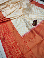 Thumbnail for NOZ2TOZ Jacquard Lichi Silk Cream Saree With Unstitched Blouse Piece - Distacart