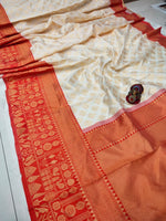 Thumbnail for NOZ2TOZ Jacquard Lichi Silk Cream Saree With Unstitched Blouse Piece - Distacart