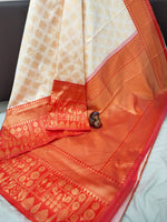 Thumbnail for NOZ2TOZ Jacquard Lichi Silk Cream Saree With Unstitched Blouse Piece - Distacart