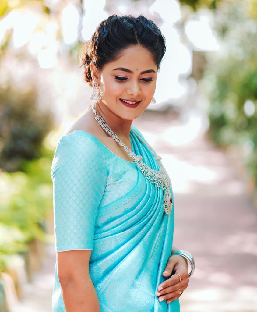 NOZ2TOZ Jacquard Lichi Silk Sky Blue Saree With Unstitched Blouse Piece - Distacart