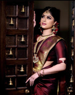 Thumbnail for NOZ2TOZ Jacquard Lichi Silk Maroon Saree With Unstitched Blouse Piece - Distacart