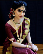 Thumbnail for NOZ2TOZ Jacquard Lichi Silk Maroon Saree With Unstitched Blouse Piece - Distacart
