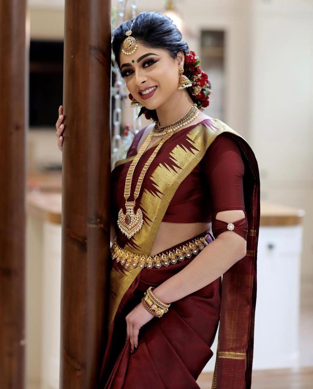 NOZ2TOZ Jacquard Lichi Silk Maroon Saree With Unstitched Blouse Piece - Distacart
