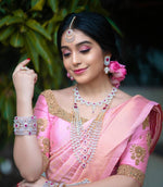 Thumbnail for Malishka Jacquard Lichi Silk Pink Saree With Unstitched Blouse Piece - Distacart