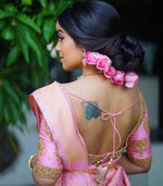 Thumbnail for Malishka Jacquard Lichi Silk Pink Saree With Unstitched Blouse Piece - Distacart