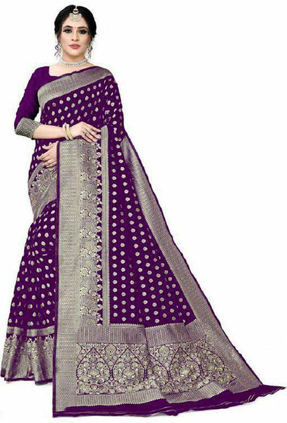 NOZ2TOZ Jacquard Lichi Silk Purple Saree With Unstitched Blouse Piece - Distacart